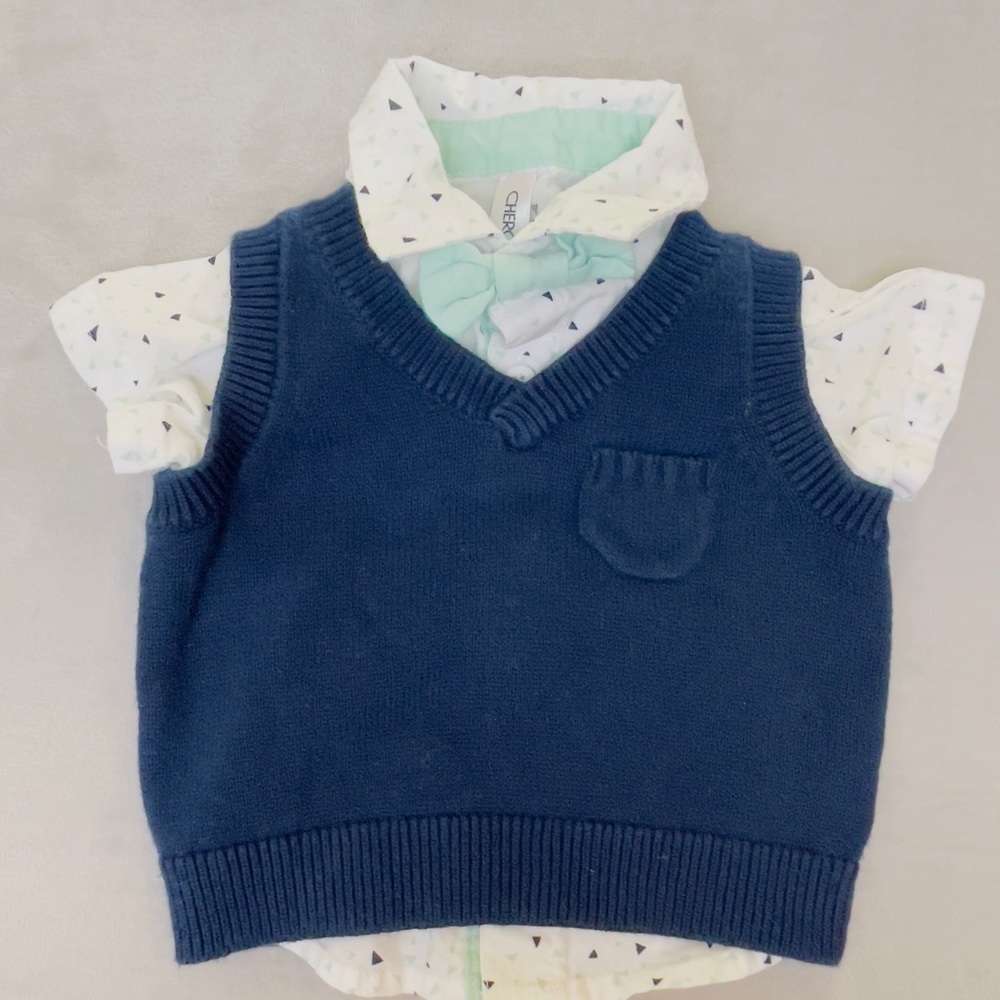 Cherokee Mint Green, Navy Blue, and White Baby Outfit